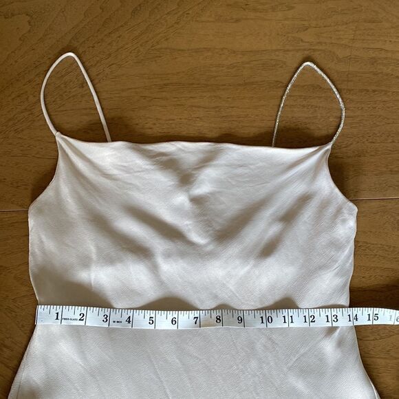 Zara Cream Satin Cowl Neck Mini Slip Dress with Rhinestone Strap Size M - Picture 8 of 12